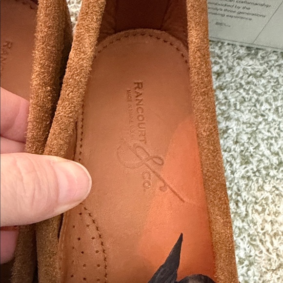 Elegant Tan Suede Loafers with Silver Accents - Picture 2 of 5